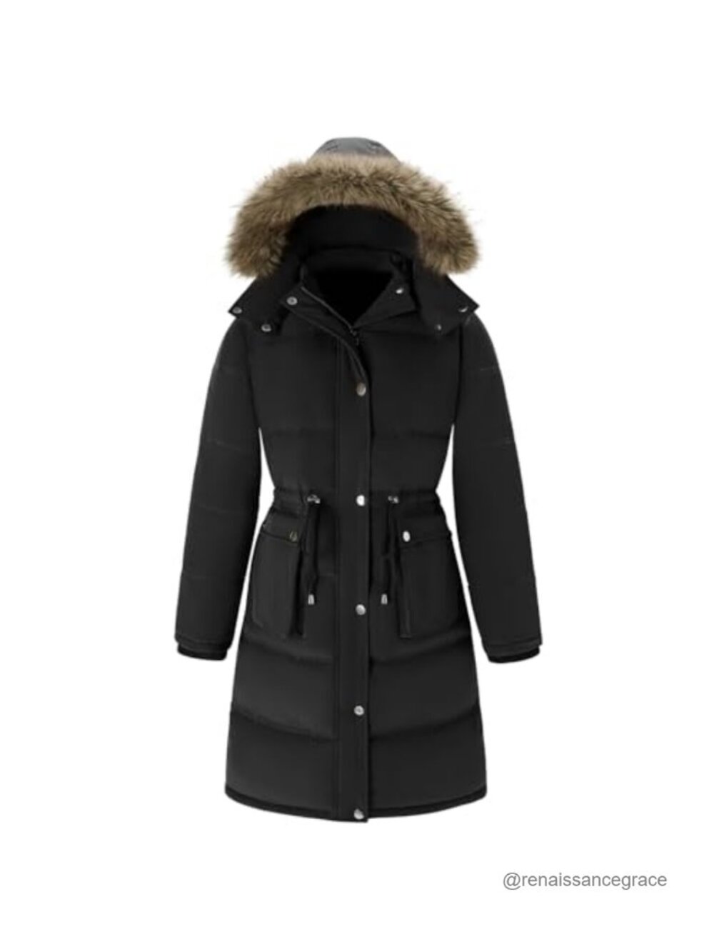Garemcy Women's Long Puffer Jacket Water Repellent Warm Winter Parka Fur Hood